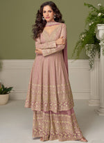 Thumbnail for Vegaa Fashion light-pink embroidery Real Georgette Salwar Suit - Distacart