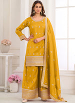 Thumbnail for Vegaa Fashion Dark-Yellow Embroidery Real Simar Silk Salwar Suit - Distacart