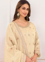 Thumbnail for Vegaa Fashion Cream Embroidery Real Simar Silk Salwar Suit - Distacart