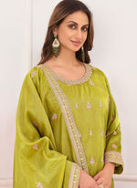 Thumbnail for Vegaa Fashion light-green Embroidery Real Simar Silk Salwar Suit - Distacart