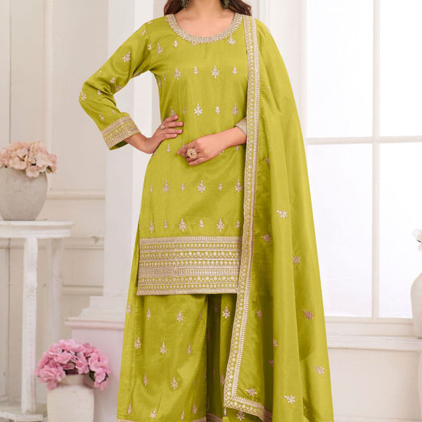 Vegaa Fashion light-green Embroidery Real Simar Silk Salwar Suit - Distacart