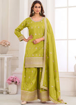 Thumbnail for Vegaa Fashion light-green Embroidery Real Simar Silk Salwar Suit - Distacart