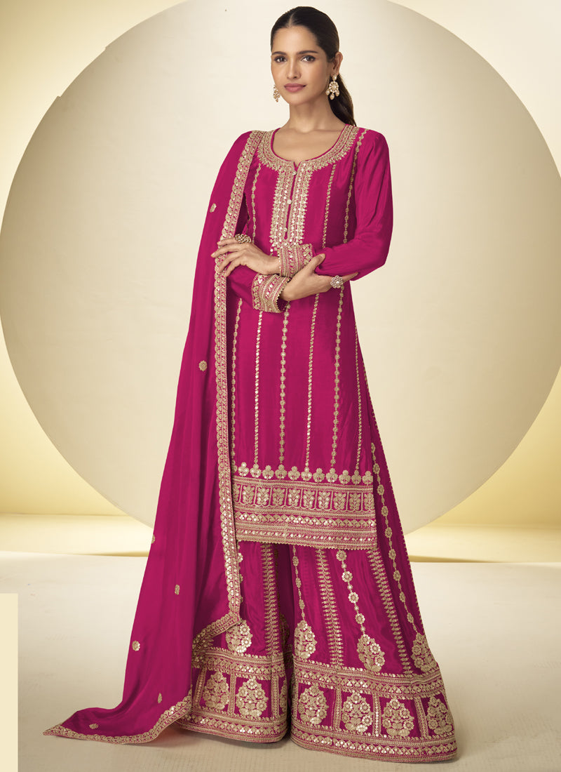 Vegaa Fashion Pink Embroidered Chinon silk Salwar Suit - Dista
