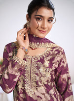 Thumbnail for Vegaa Fashion light-purple Embroidery Chinon Silk Salwar suit - Distacart