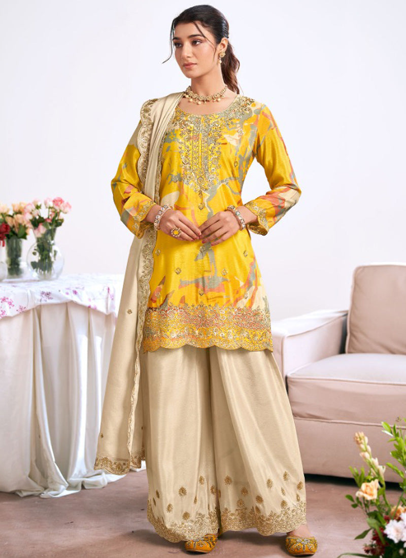 Vegaa Fashion yellow Embroidery Chinon Silk Salwar suit - Distacart