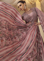 Thumbnail for Vegaa Fashion Onion Pink Chinon Silk Embroidered Trendy Wedding Look Stylish Gown - Distacart