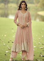 Thumbnail for Vegaa Fashion Peach Embroiderd Premium Georgette Anarkali Suit - Distacart