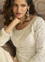 Thumbnail for Vegaa Fashion Off White Georgette Embroidered Beads Work Palazzo Suit - Distacart