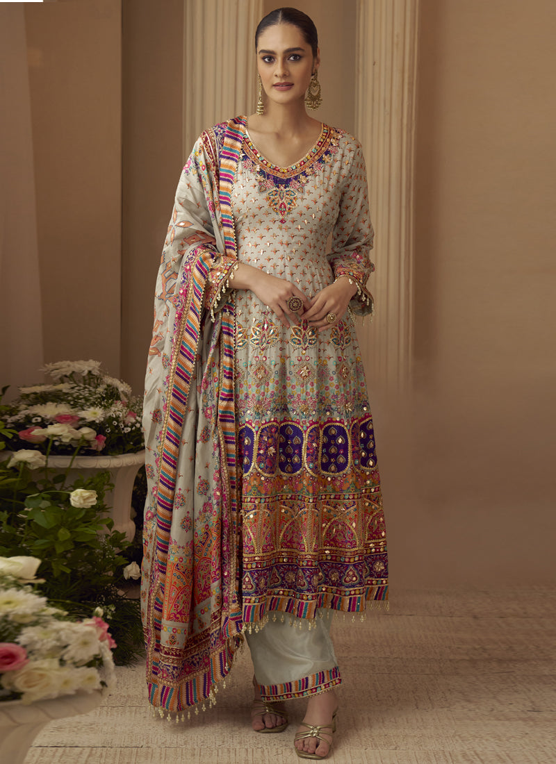 Vegaa Fashion Multicolor Printed Natural Crep Silk Anarkali Suit - Distacart