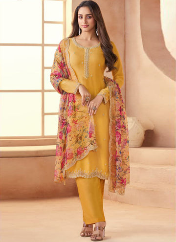 Vegaa Fashion Dark-Yellow Soft Chiffon Salwar Suit - Distacart