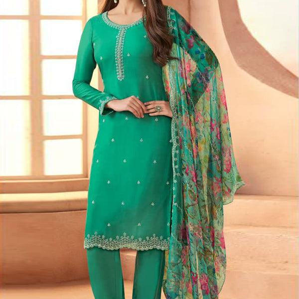 Vegaa Fashion Dark-Green Soft Chiffon Salwar Suit - Distacart