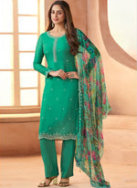 Thumbnail for Vegaa Fashion Dark-Green Soft Chiffon Salwar Suit - Distacart