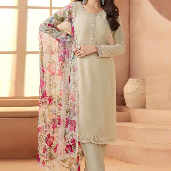 Vegaa Fashion Cream Soft Chiffon Salwar Suit - Distacart