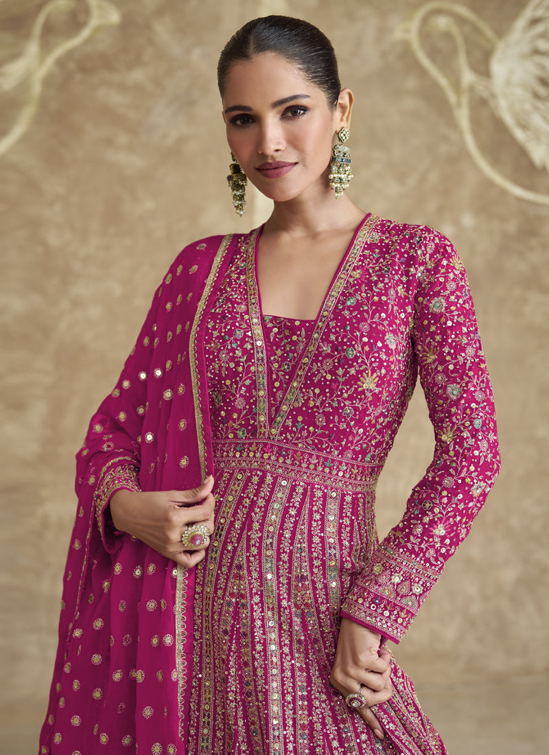 Vegaa Fashion Pink Real Georgette Embroidered Anarkali Suit
