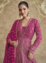 Thumbnail for Vegaa Fashion Pink Real Georgette Embroidered Anarkali Suit