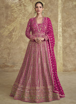 Thumbnail for Vegaa Fashion Pink Real Georgette Embroidered Anarkali Suit