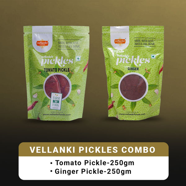 Vellanki Foods Andhra Pickles Combo Pack (250 gm Each) - Ginger Pickle,Tomato Pickle - Distacart