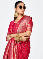 Thumbnail for Vellora Rani Pink Premium Banarasi Silk Saree with Rich Golden Zari