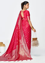 Thumbnail for Vellora Rani Pink Premium Banarasi Silk Saree with Rich Golden Zari