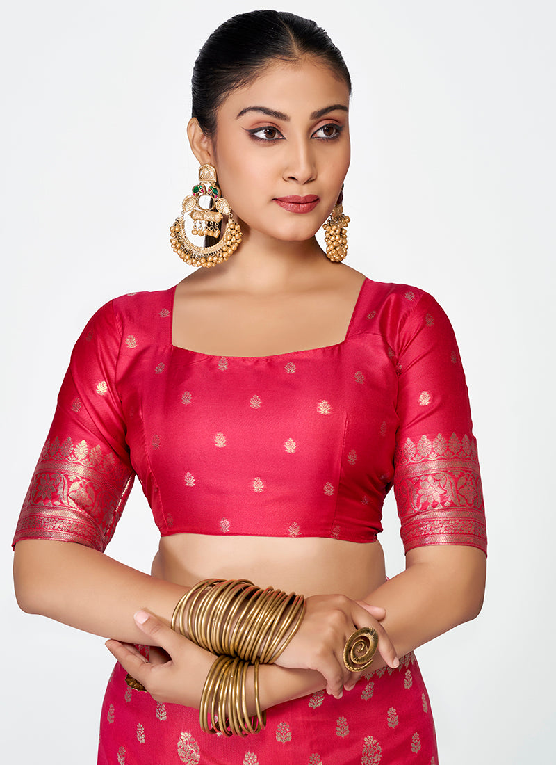 Vellora Rani Pink Premium Banarasi Silk Saree with Rich Golden Zari