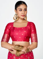 Thumbnail for Vellora Rani Pink Premium Banarasi Silk Saree with Rich Golden Zari