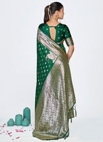 Thumbnail for Vellora Emerald Green Banarasi Silk Saree with Antique Golden Zari