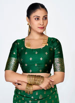 Thumbnail for Vellora Emerald Green Banarasi Silk Saree with Antique Golden Zari