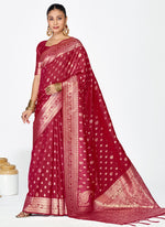 Thumbnail for Vellora Maroon Banarasi Silk Saree with Rich Zari Detailing