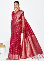 Thumbnail for Vellora Maroon Banarasi Silk Saree with Rich Zari Detailing