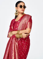 Thumbnail for Vellora Maroon Banarasi Silk Saree with Rich Zari Detailing