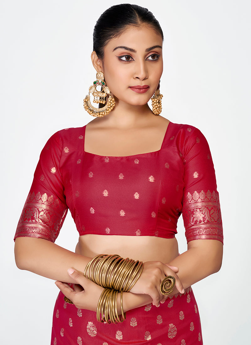 Vellora Maroon Banarasi Silk Saree with Rich Zari Detailing