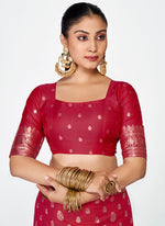 Thumbnail for Vellora Maroon Banarasi Silk Saree with Rich Zari Detailing