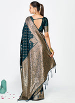 Thumbnail for Vellora Navy Blue Premium Banarasi Silk Saree with Gold Zari