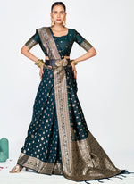 Thumbnail for Vellora Navy Blue Premium Banarasi Silk Saree with Gold Zari