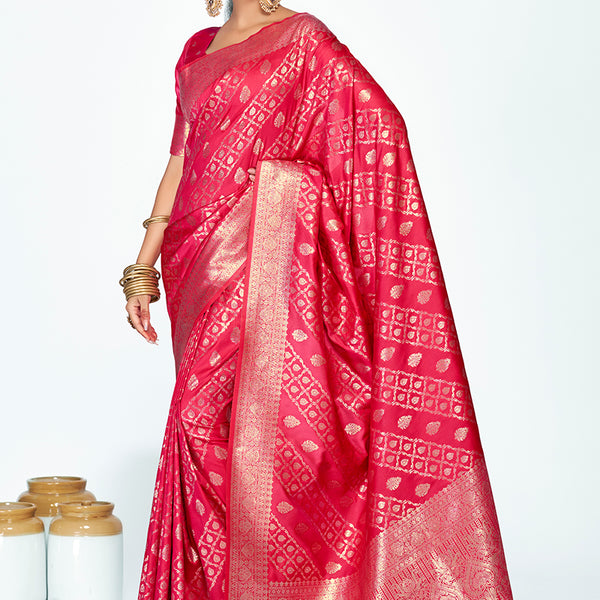 Vellora Rani Pink Premium Zari Weaving Soft Silk Saree