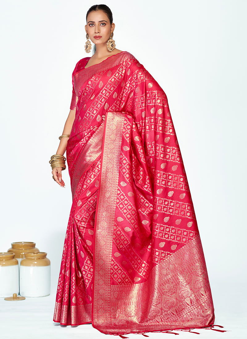 Vellora Rani Pink Premium Zari Weaving Soft Silk Saree - Distacart