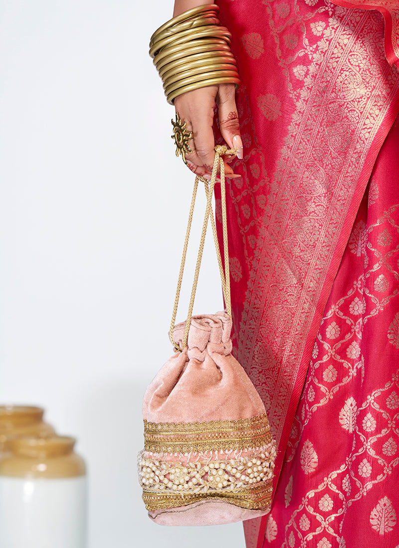 Vellora Rani Pink Premium Zari Weaving Soft Silk Saree