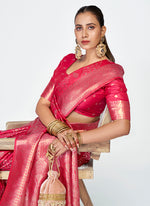 Thumbnail for Vellora Rani Pink Premium Zari Weaving Soft Silk Saree