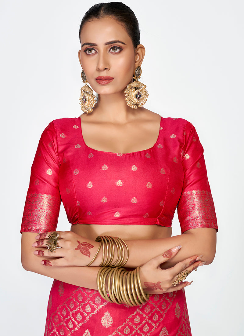 Vellora Rani Pink Premium Zari Weaving Soft Silk Saree