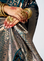 Thumbnail for Vellora Peacock Blue Luxurious Soft Silk Zari Weaving Saree - Distacart
