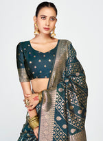 Thumbnail for Vellora Peacock Blue Luxurious Soft Silk Zari Weaving Saree - Distacart