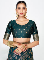 Thumbnail for Vellora Peacock Blue Luxurious Soft Silk Zari Weaving Saree - Distacart
