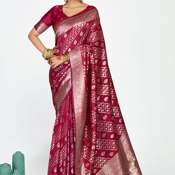 Vellora Wine Magenta Premium Zari Weaving Designer Silk Saree