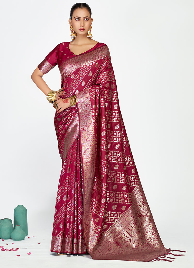Vellora Wine Magenta Premium Zari Weaving Designer Silk Saree