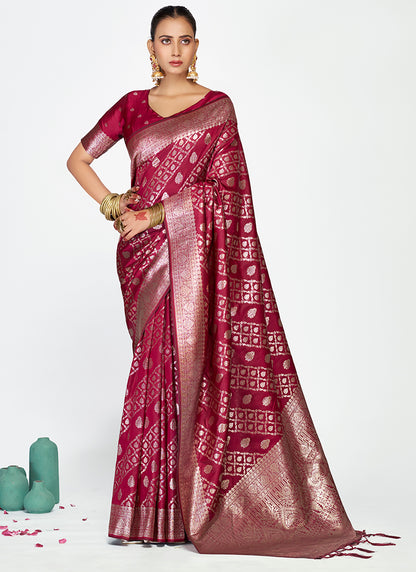 Vellora Wine Magenta Premium Zari Weaving Designer Silk Saree - Distacart