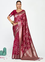 Thumbnail for Vellora Wine Magenta Premium Zari Weaving Designer Silk Saree
