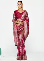 Thumbnail for Vellora Wine Magenta Premium Zari Weaving Designer Silk Saree