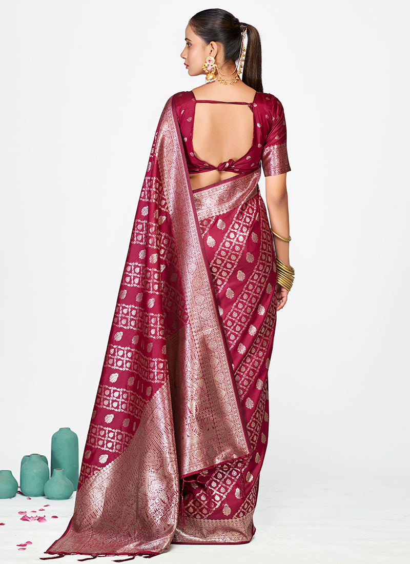 Vellora Wine Magenta Premium Zari Weaving Designer Silk Saree