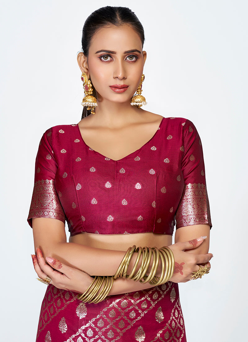 Vellora Wine Magenta Premium Zari Weaving Designer Silk Saree