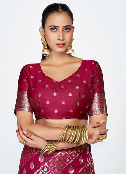 Vellora Wine Magenta Premium Zari Weaving Designer Silk Saree - Distacart